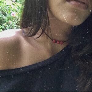 Handmade| Red 3-bead simple statement choker with bow tie closure
